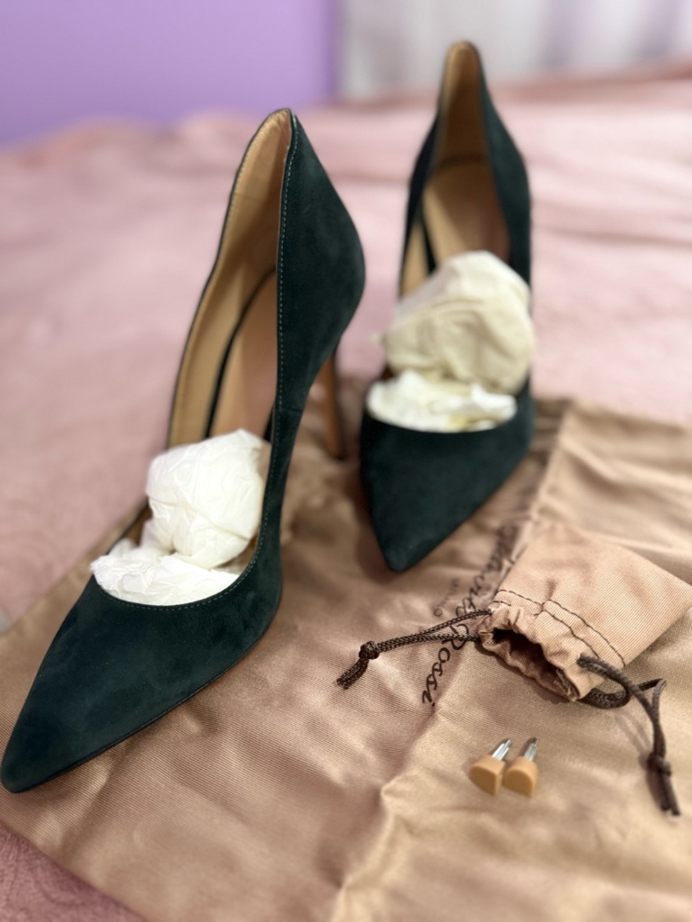 Gianvito Rossi Deep Green Suede Pointed-Toe Pumps